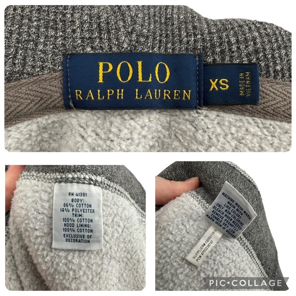 RARE Polo Ralph Lauren XS Full Zip HTR Gray Waffle Hoodie Pony Jacket Cotton Y2K - Picture 15 of 15